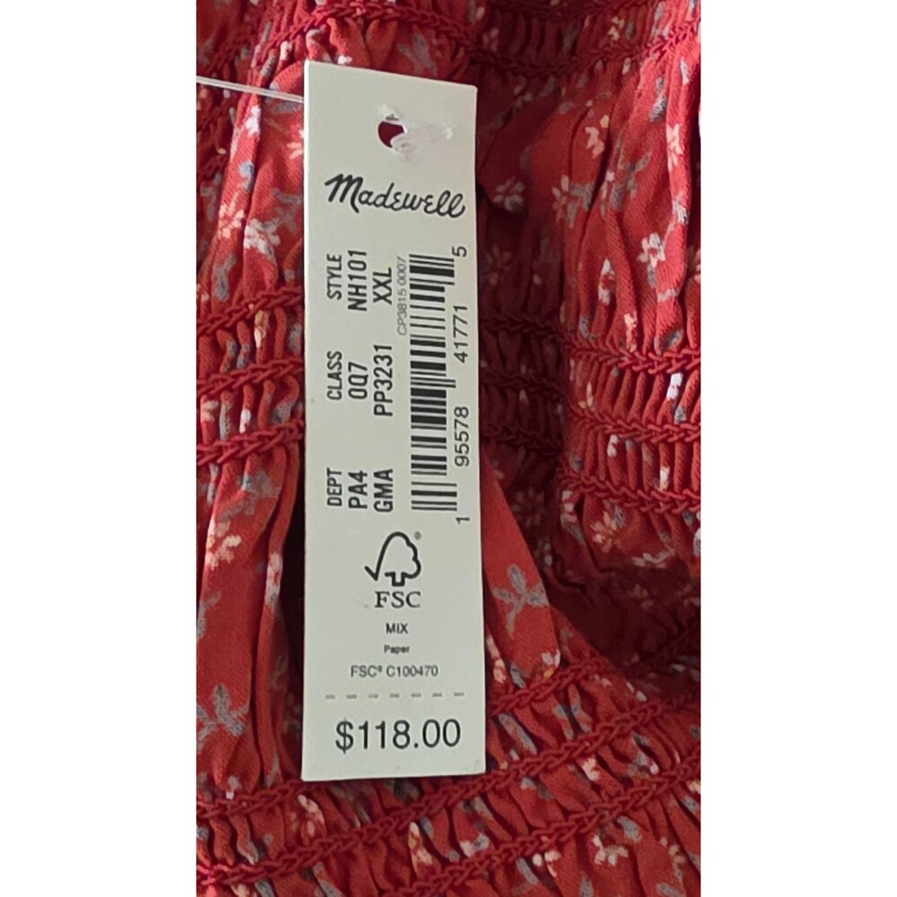 Madewell Challis Button Front Mini Dress Tiny Daisy Red Smocked XXL - Picture 6 of 8